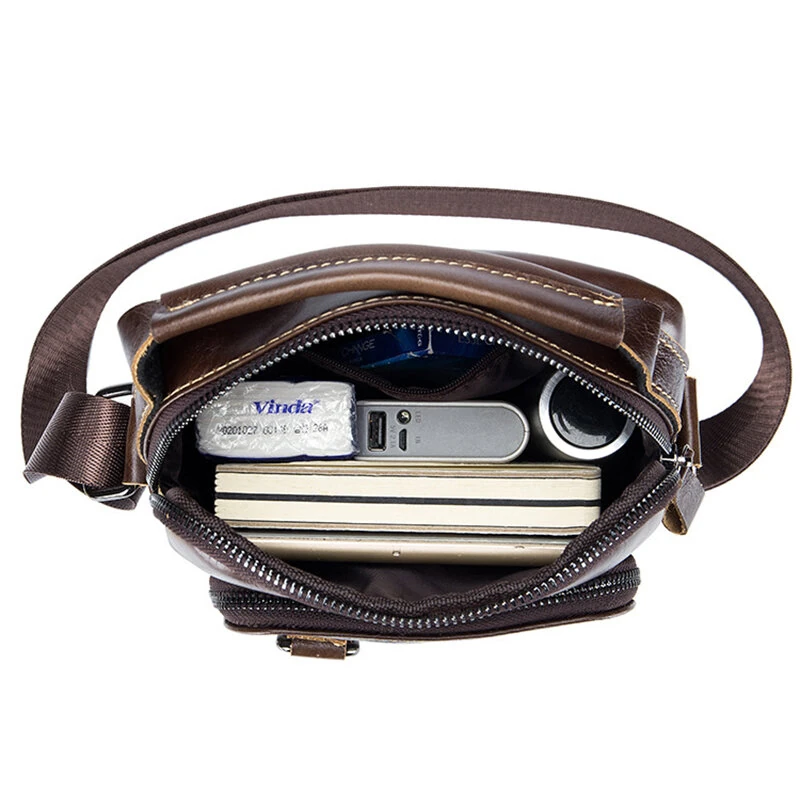 (image for) BULLCAPTAIN Genuine Leather Men's Shoulder Bag Small Handbag Fashion Crossbody Bag for Men Daily Casual Travel Messenger Bag for 7.9inch Ipad